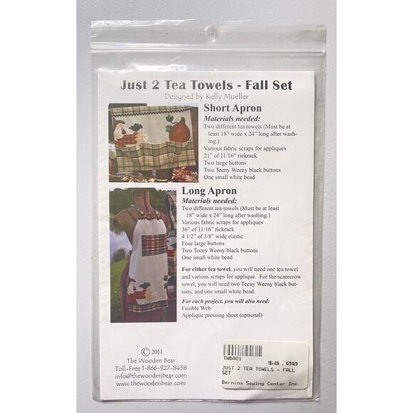 The Wooden Bear Quilt Designs Just Two Tea Towels Snowman Set Apron Short & Long - Picture 2 of 2